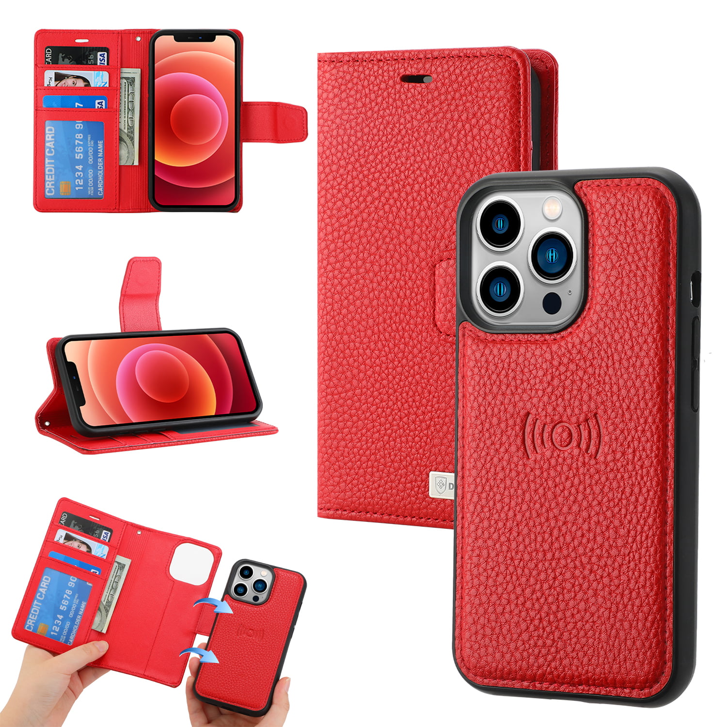 Wallet Case for iPhone 13 Pro Max 6.7 2021, Allytech Lightweight Thin Slim  Hard Back Card Slot Magnetic Vertical and Horizontal Stand Shockproof PU  Leather Case for iPhone 13 Pro Max 2021, Red 