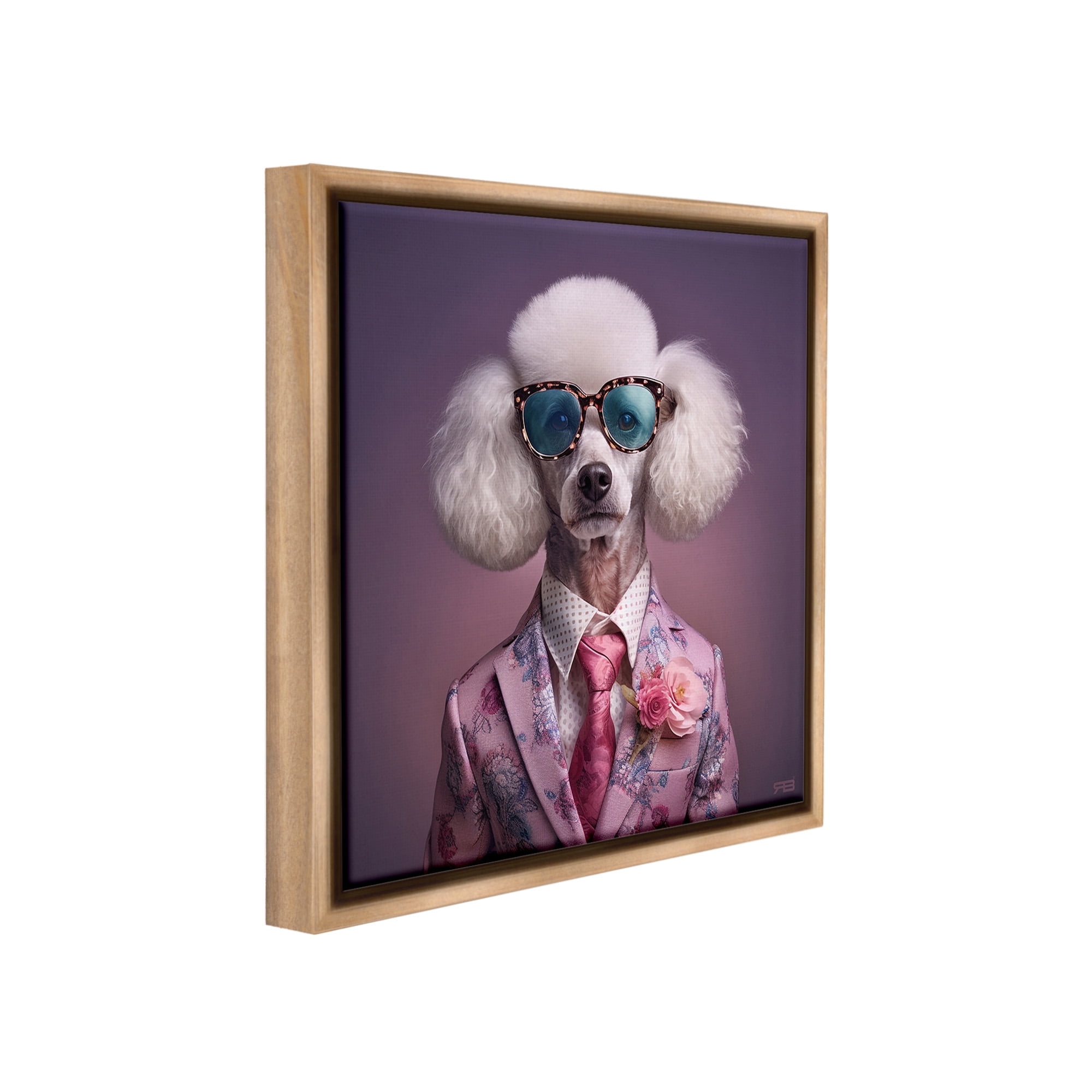 Stupell Industries Poodle in Sleek Suit Animals & Insects Painting Brown Floater Framed Canvas Art Print Wall Art, 18 x 18