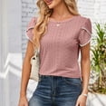 thumbnail image 6 of Besolor Going out Tops for Women Crewneck Petal Sleeve Eyelet Shirts Casual Solid Color Summer Tunic Blouse, 6 of 9