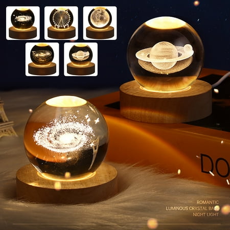 

Hands DIY Crystal Ball Night Astronomy Night Lamp Creative 3D Glowing Planetary Galaxy Astronaut Ball Night Rechargeable Bedside Night Lamp Tabletop Decoration for Home Table Gift