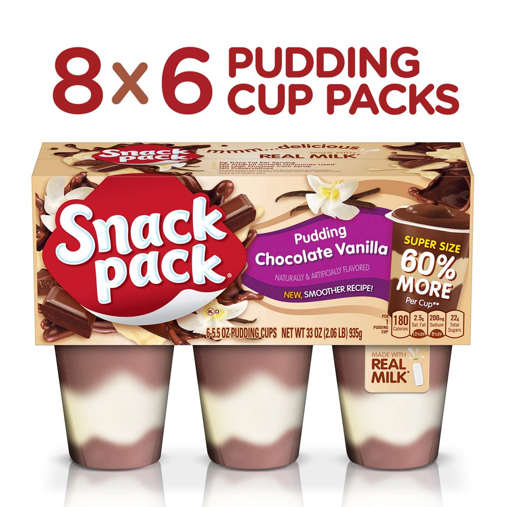 Super Snack Pack Chocolate Vanilla Pudding Cups, 6 Count per pack, 33