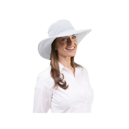 Women's Crochet Wide Brim Sun Hat in Cotton with UPF 50+