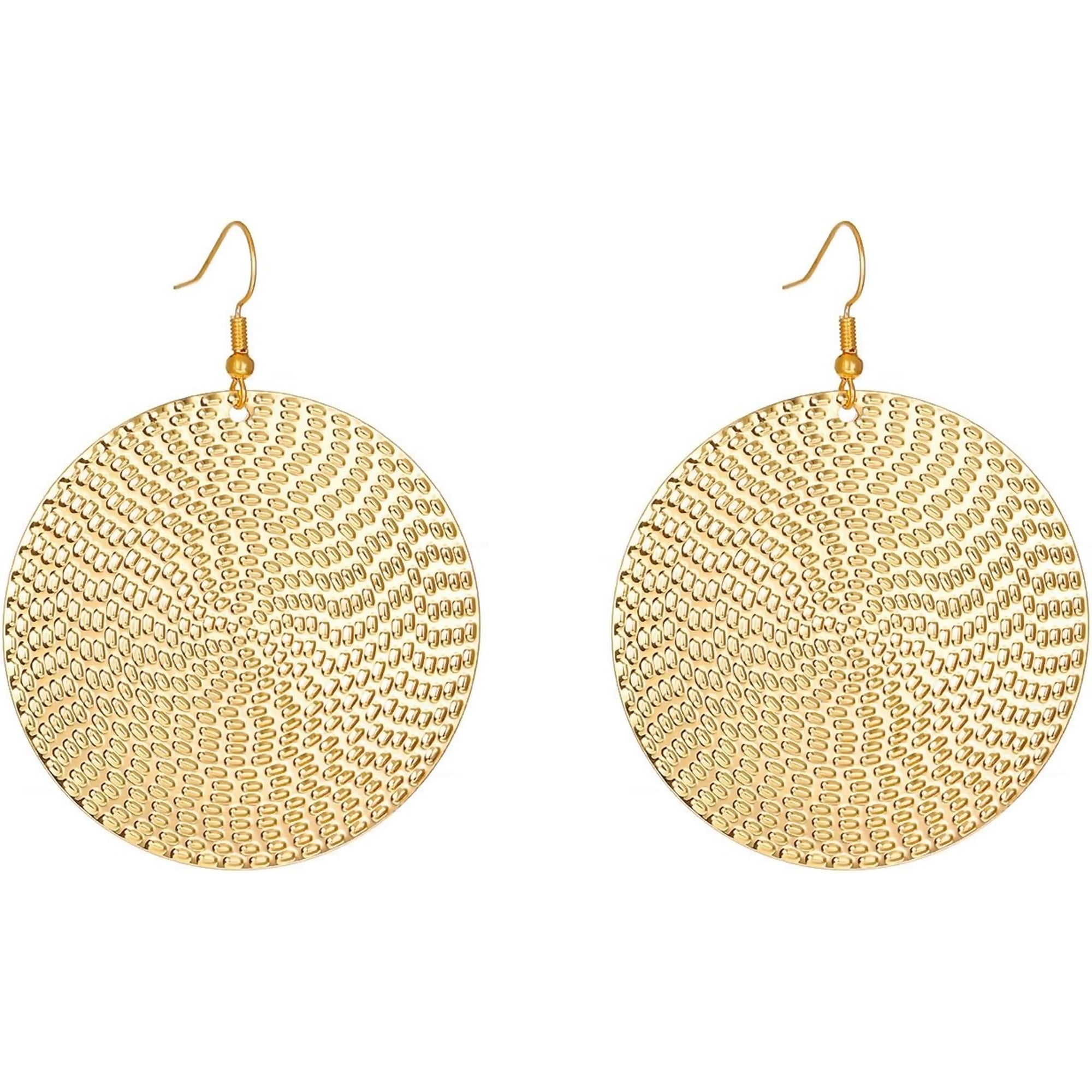 Zephyriana Boho Texture Disc Earrings Exaggerate Gold Coin Vintage Drop Earrings Elegant Hammered Round Circle Dangle Jewelry for Women