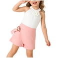 thumbnail image 2 of Mifsaly Girls 2 Piece Summer Outfit Sets Halter Neck Sleeveless Tops with 3D Rose Applique and Decorative Buckle Wrap Skort Shorts Kids Fashion Party Casual Clothes, 2 of 6