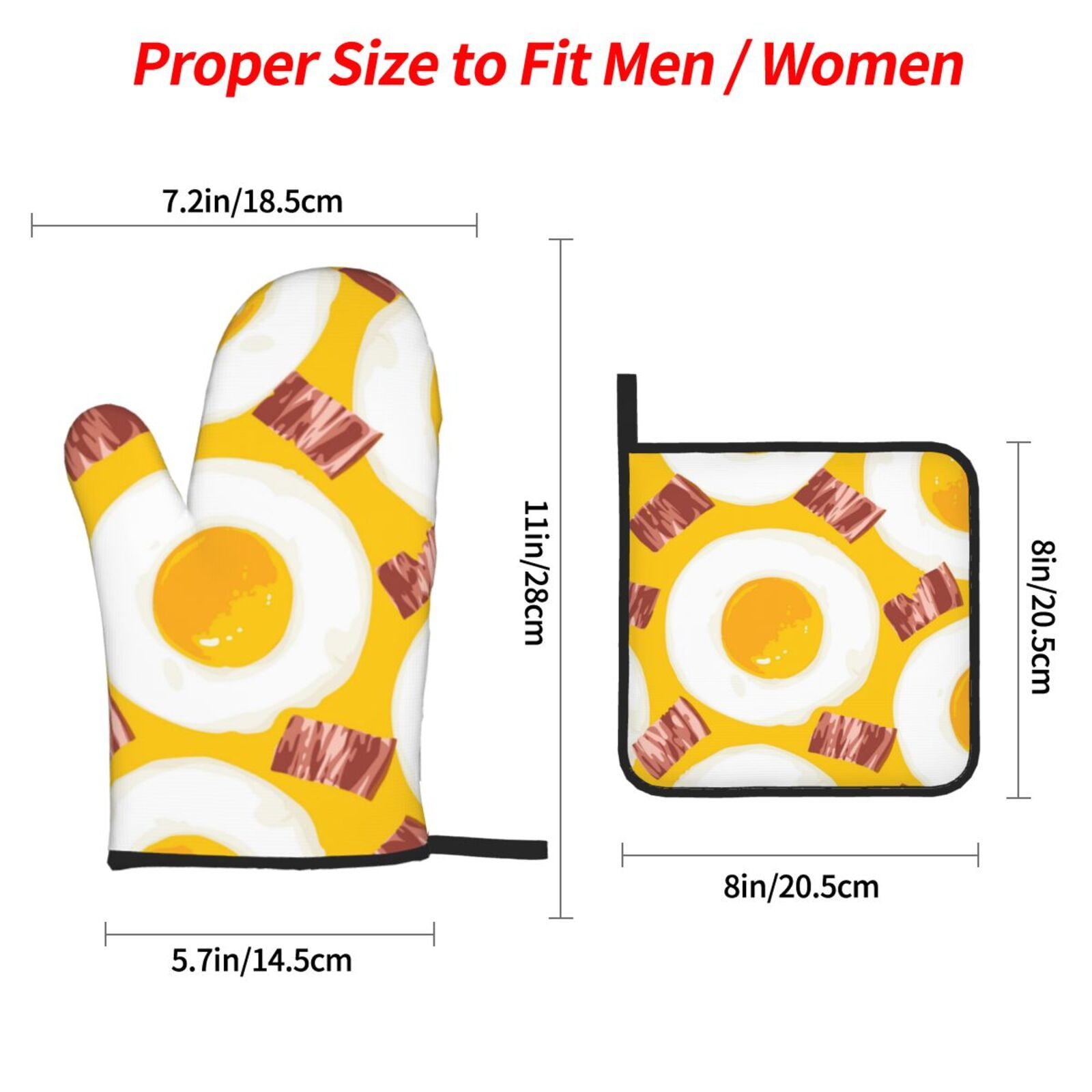 Breakfast Eggs Bacon Cute 4Pcs Oven Mitts and Pot Holders Sets Oven Kitchen Gloves Hot Pads for Cooking BBQ Baking Grilling