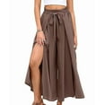 thumbnail image 2 of Women'S Casual Split Wide High Waist Palazzo Flowy Beach Pants Summer Boho Lounge with Pockets Light Brown XXL, 2 of 9