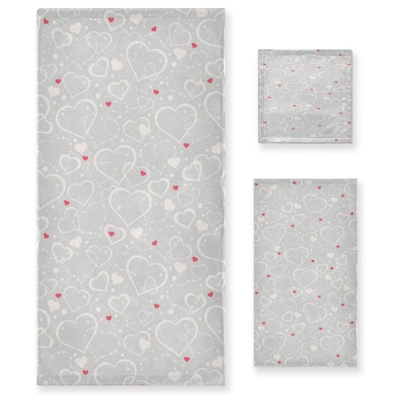 BZSMCE 3piece Bath Towel Sets Hand Bath Towels Fashion Gray Heart Printed Towel Sets