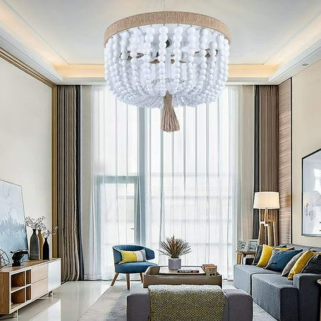 

Miumaeov Modern Wood Bead Rustic Pendant Bohemian Boho Costal Ceiling Lamp Light Fixtures