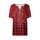 thumbnail image 4 of Camiseta para Mujer Camiseta con Estampado de Botones Manga Corta Diario Fin de Semana Moda Básica Cuello en V Top Regular Vino/M, 4 of 5