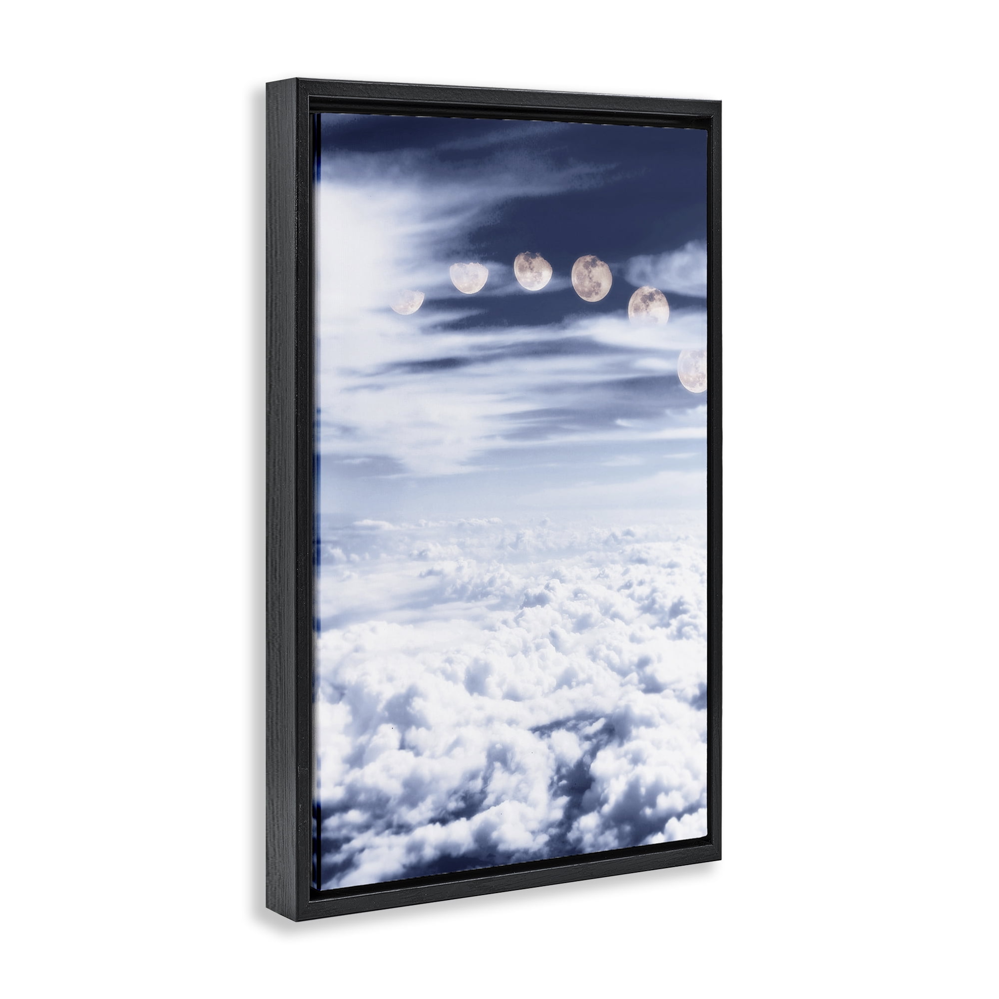 Stupell Industries Moon Phases Over Clouds Landscape Painting Black Floater Framed Canvas Art Print Wall Art, 21 x 31