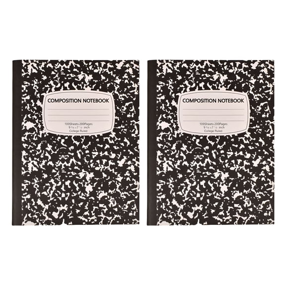 CCOCC 2Pcs Composition Notebook,College Ruled Composition Book,Marble Composition Notebooks for Home Office Classroom Supplies,100 Sheets per Comp Book,Hard Cover,Sewn Binding,9.8" x 7.5",Black