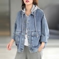 thumbnail image 2 of Womens Denim Jacket Jean Jacket Casual Loose Age Reducing Unisex Hooded Clothes, 2 of 9