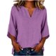 thumbnail image 2 of Neewe Women's Casual Cotton Linen 3/4 Length Sleeve Tops Plain V Neck Shirt Dressy Basic Tshirts 2026 Fashion Clothing S-2XL, 2 of 8