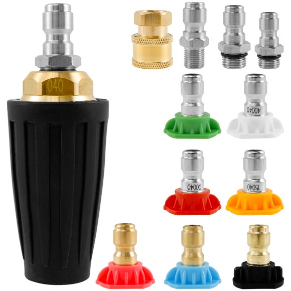 Buse de Turbine pour Nettoyeur Haute Pression avec Connecteur Rapide 1/4 Pouce 3/8 Pouce Buse de Turbine Rotative en Laiton avec 7 Embouts de Pulvérisation 4000PSI pour Nettoyage de Trottoir