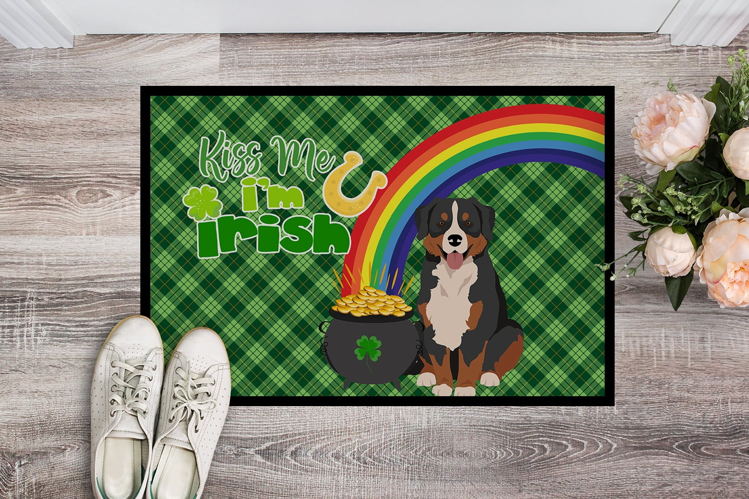 Bernese Mountain Dog St. Patrick's Day Indoor or Outdoor Mat 24x36 36 in x 24 in