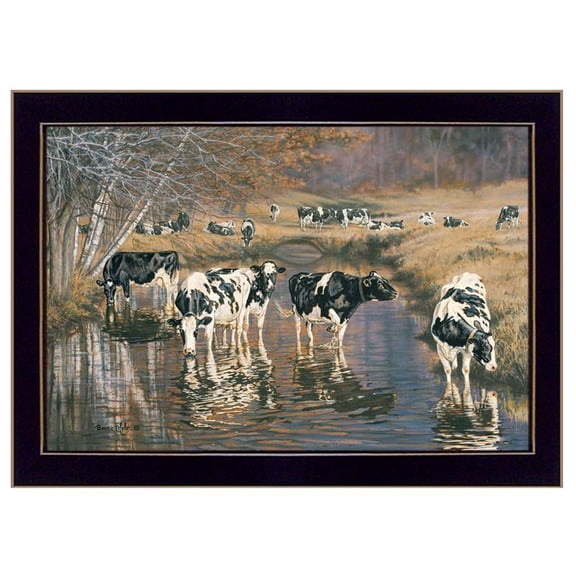 Fall Reflections Holsteins in River by Bonnie Mohr Wood Multi-Color