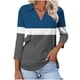 thumbnail image 1 of Camiseta de Solapa de Cuello en V de la Manga Superior de 3/4 de las Mujeres, Uso Diario Cómodo Casual, 1 of 4