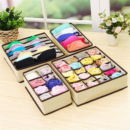 

TANGNADE Home Textiles Closet Pack Bras Underwear Organizer 4 Underwear Socks Divide by for Drawer Ties Housekeeping & Organizers Home Textile Storage Beige