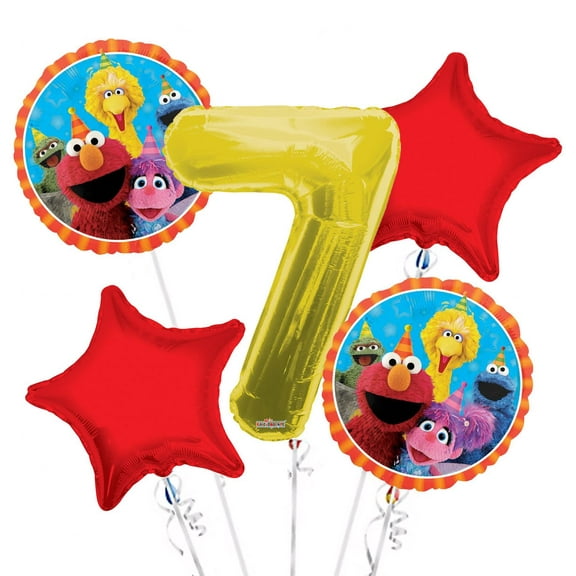 Sesame Street Elmo Balloon Bouquet 7th Birthday 5 pcs - Party Supplies