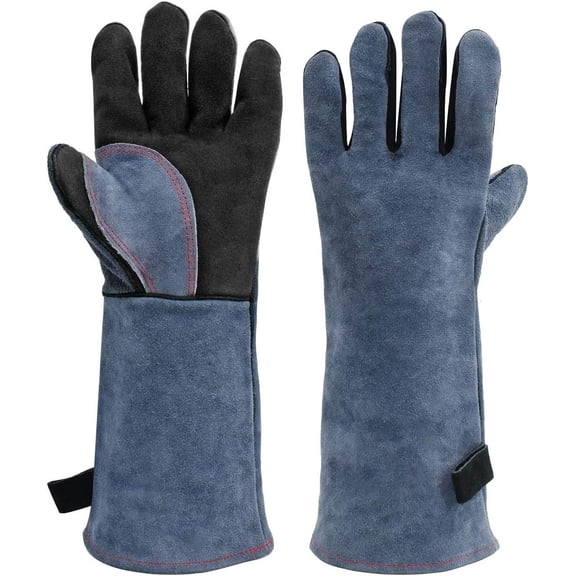 Welding Gloves Fireplace Gloves Fire Heat Resistant 932℉ Fireproof Leather Mitts for Stove BBQ Grill Oven MIG TIG