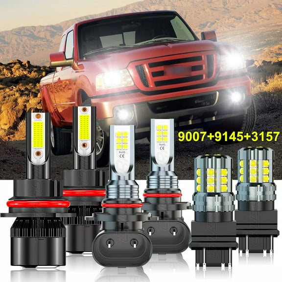 For Ford Ranger 2001-2011 6Pcs LED Headlight   Turn Signal Lamp   Fog Light Bulbs Kit 6000K Pure White 6x