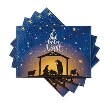 Smile The Lord Blue Sky Christmas Placemats Set of 4, 12x18 Inch Seasonal Winter Holy Night Table Mats