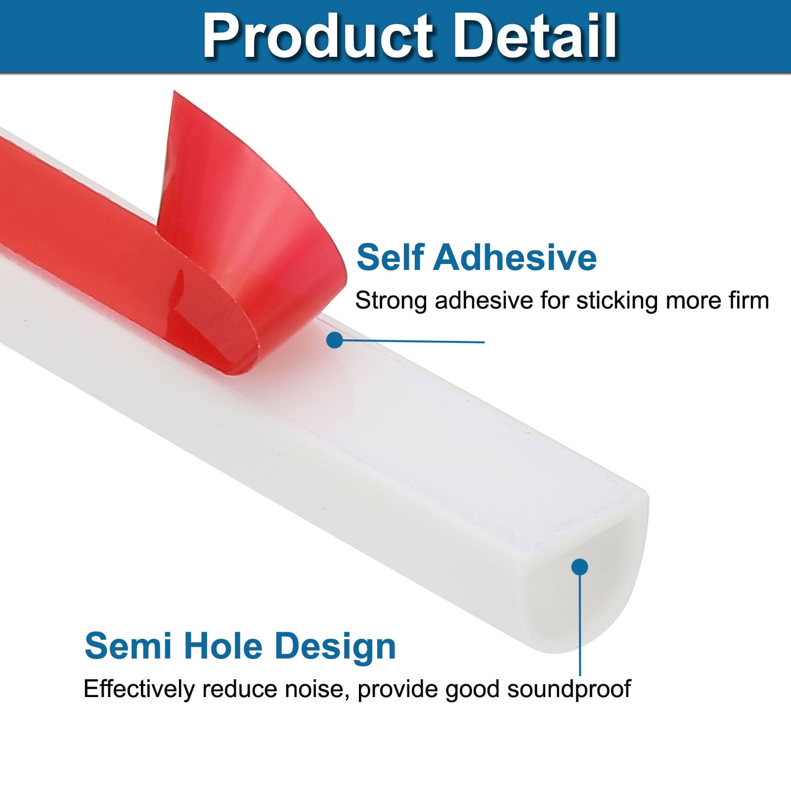 Uxcell 20 Ft 9/16" W x 1/2" T D Shape Silicone Weather Stripping Door Seal, White/Red