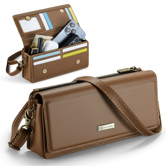 CaseMe Fashion Small Crossbody Bag for Women,Cell Phone Purse Women's Shoulder Handbags Wallet Purse with RFID Blocking Credit Card Slots Zip Small Crossbody Bag Wrist strap/Shoulder strap - Brown
