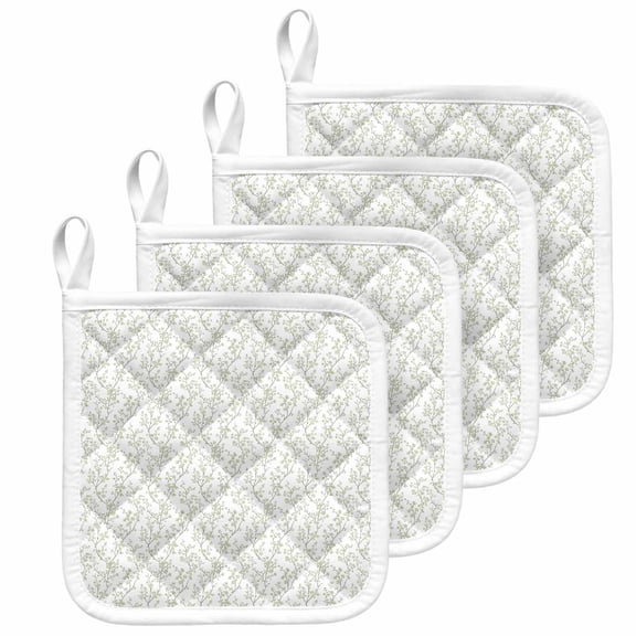 Sage Green Botanical Pot Holders for Kitchen Heatproof Potholder, 4 Pack Plant Flower Floral Tree Branch Hot Pads Multipurpose Oven Pads Cloth Potholders Trivet for Cooking and Baking