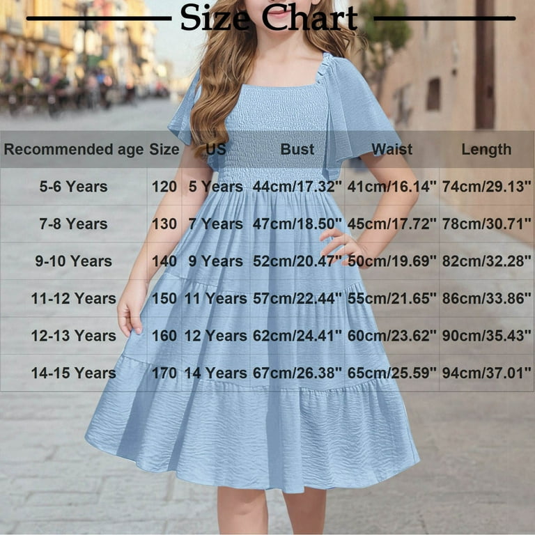 AUNVITO Girl's Light Blue Square Neck Dress Flutter Sleeve & A-line Cut  Breathable Summer Casual Outfit - Walmart.com