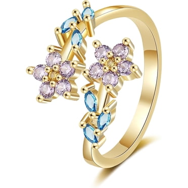 Bague Fleur Dorée Feuille pour Femmes, Argent Sterling 925 Mode Européenne et Américaine, Ensemble Créatif Zircon Bague Ouverte