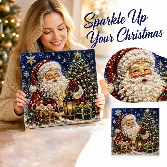 Christmas Diamond Painting Kit with Square Drill Santa Claus Design, Festive Wall Art for Home Decor, Holiday Gift 1 Pack