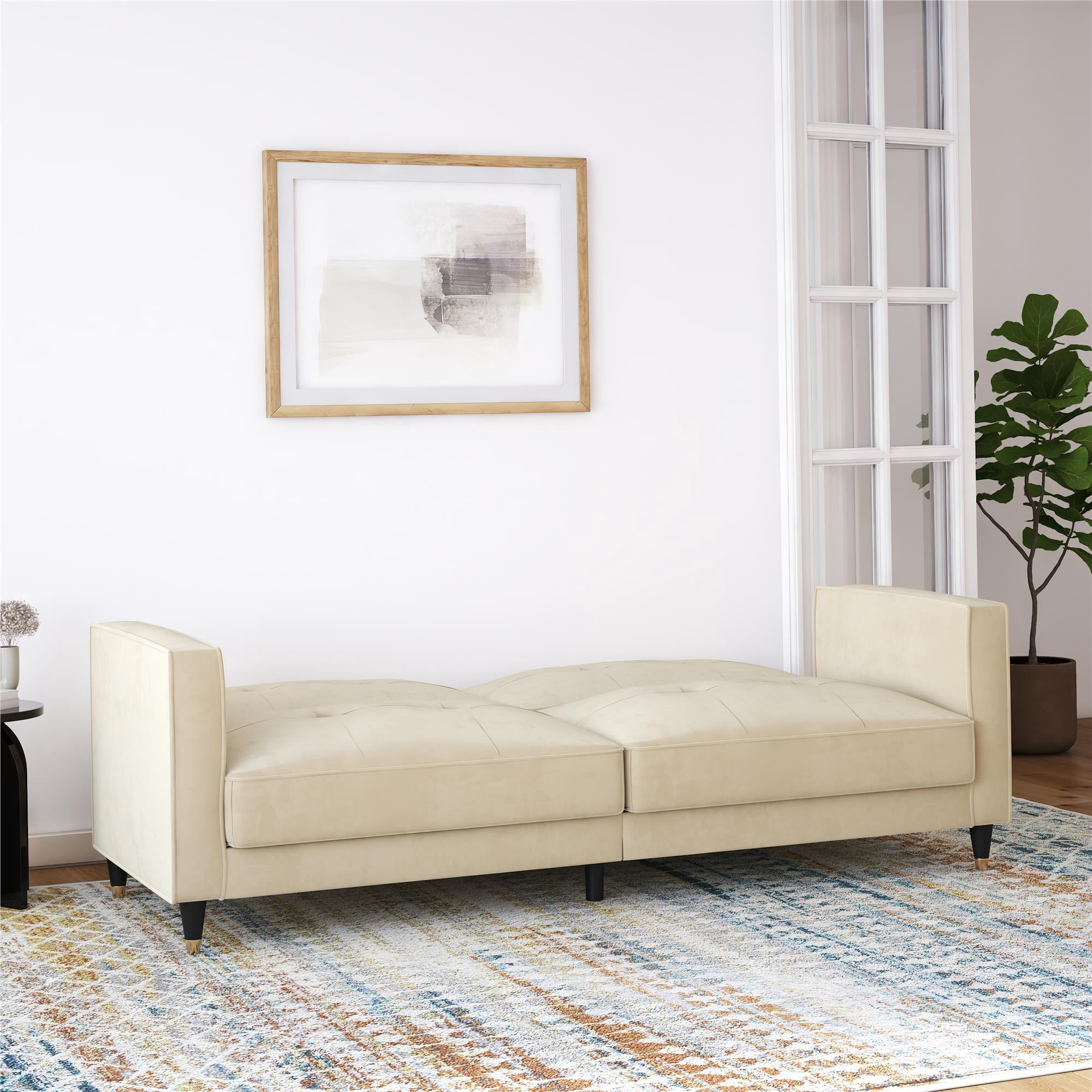 DHP Penelope Pin Tufted Futon, Cream Velvet