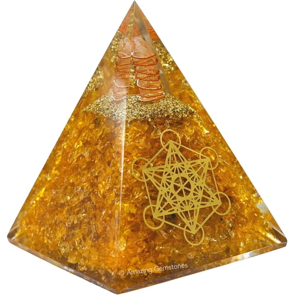 Orgone Energy Pyramid with Citrine Crystals and Healing Stone