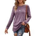 thumbnail image 1 of HTOOO Women's Casual Long Sleeve Shirts Side Split Crewneck Sweaters Ribbed Knit Plain Tunic Tops Basic Pullover, 1 of 6