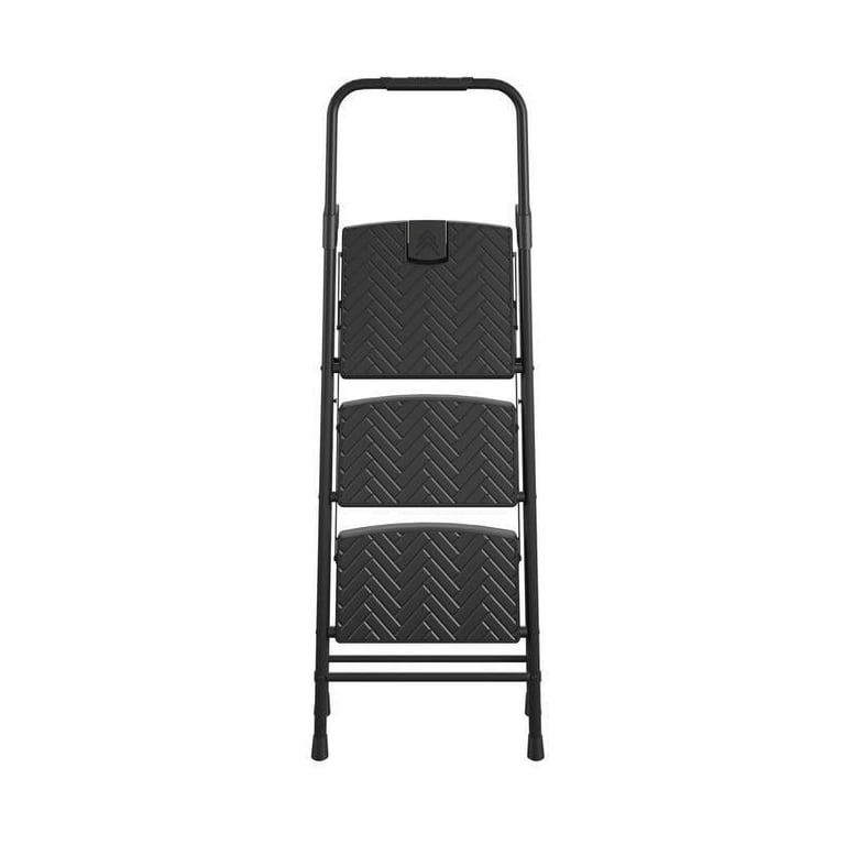 Folding Step Stool Makamsui 3 Step Folding Ladder Step Stool - Heavy Duty 330 Lbs Capacity, Wide Anti-Slip Pedals For Home, RV, Black