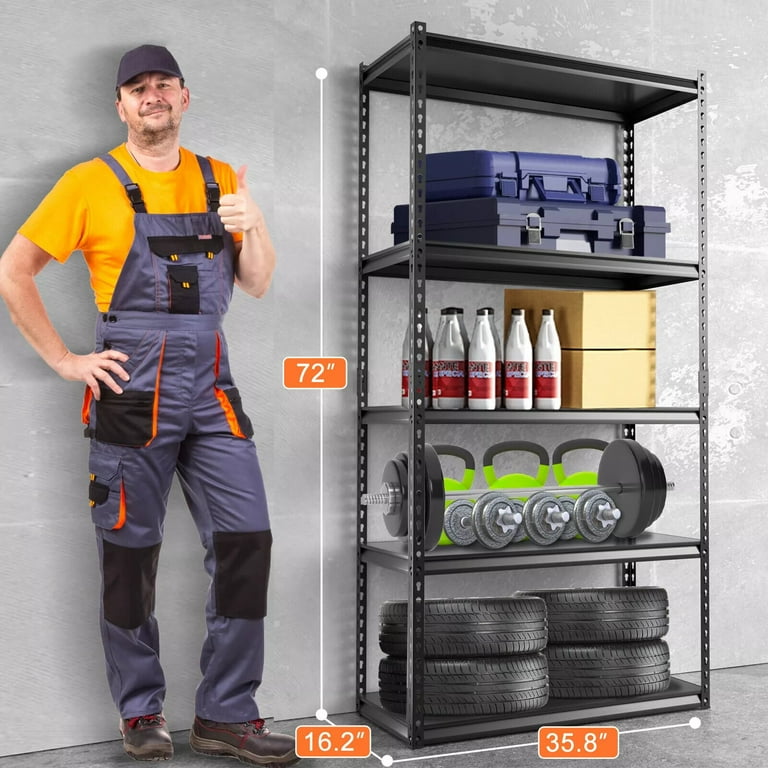 ABORON 72 H 5 Tier Black Metal Storage Shelves for Garage 4 Pack 36 Wider Garage Shelving Utility Storage Rack for Kitchen Organization Warehouse