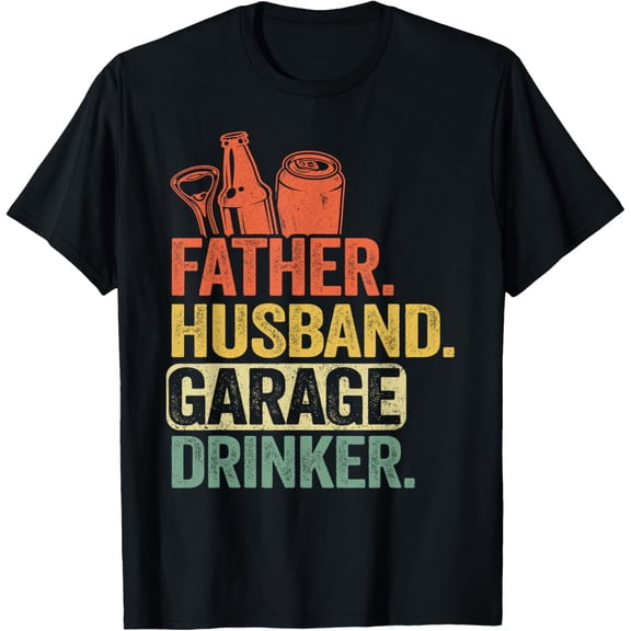 Beer Drinking Vintage Dad Father Husband Garage Drinker T-ShirtMen's and women's gift, black and white T-shirt, size: Extra large S-4XL