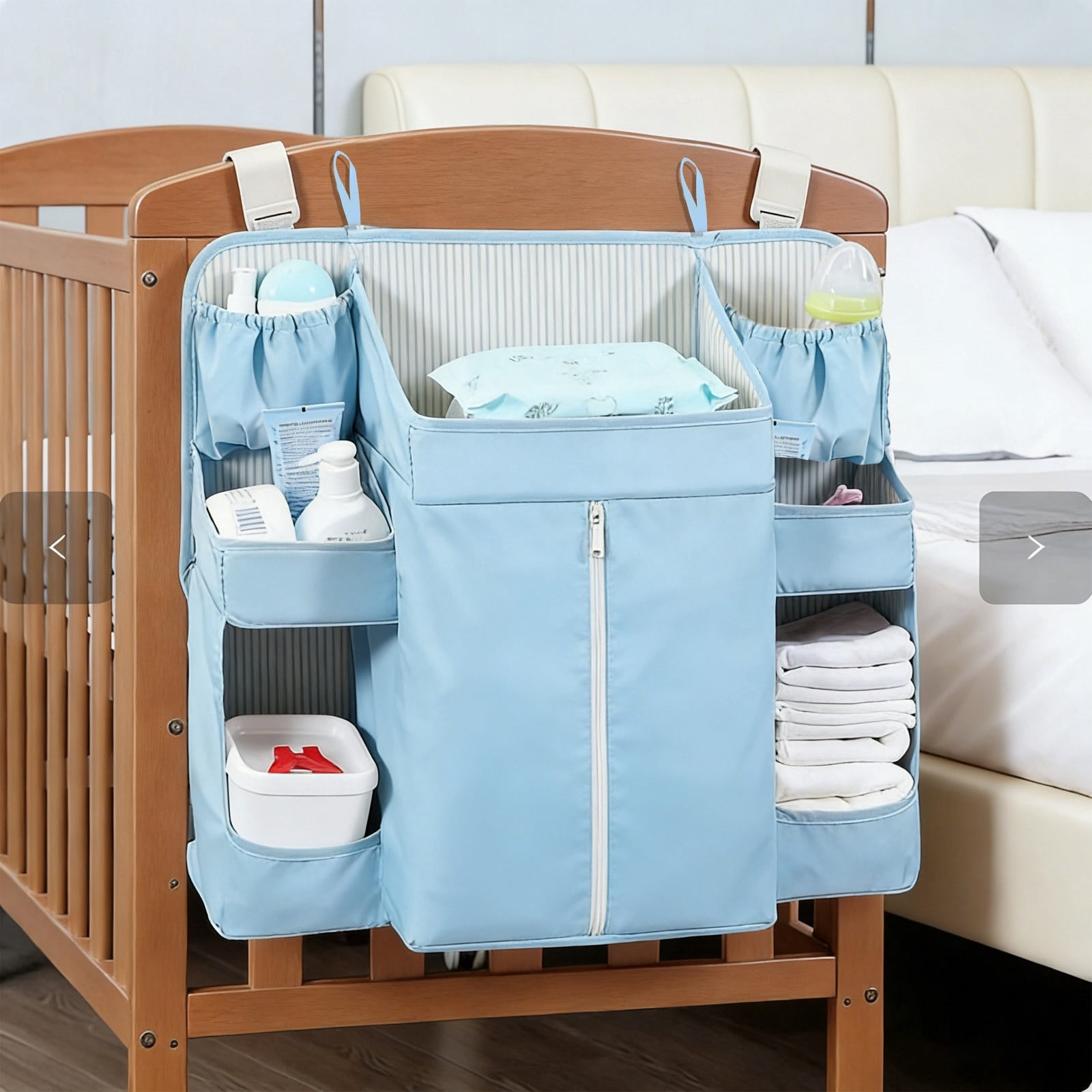 Multifunctional Washable Diaper Hanging Bag, Multiple Layer Baby Bed Diaper Stacker Organizer for Toy Diapers Essential for Bedroom Bathroom Office Kitchen
