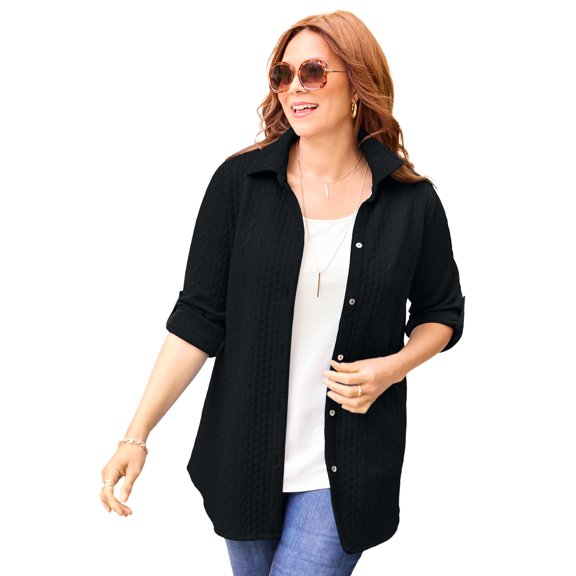 Catherines Women's Plus Size Collared Cable Buttonfront Tunic
