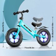 WLRETMCI Kid Balance Bike, 12'' Toddlers Training Bicycle for 2-5 Years Old Boys Girls, Lightweight with Lighting up Wheels, Bule