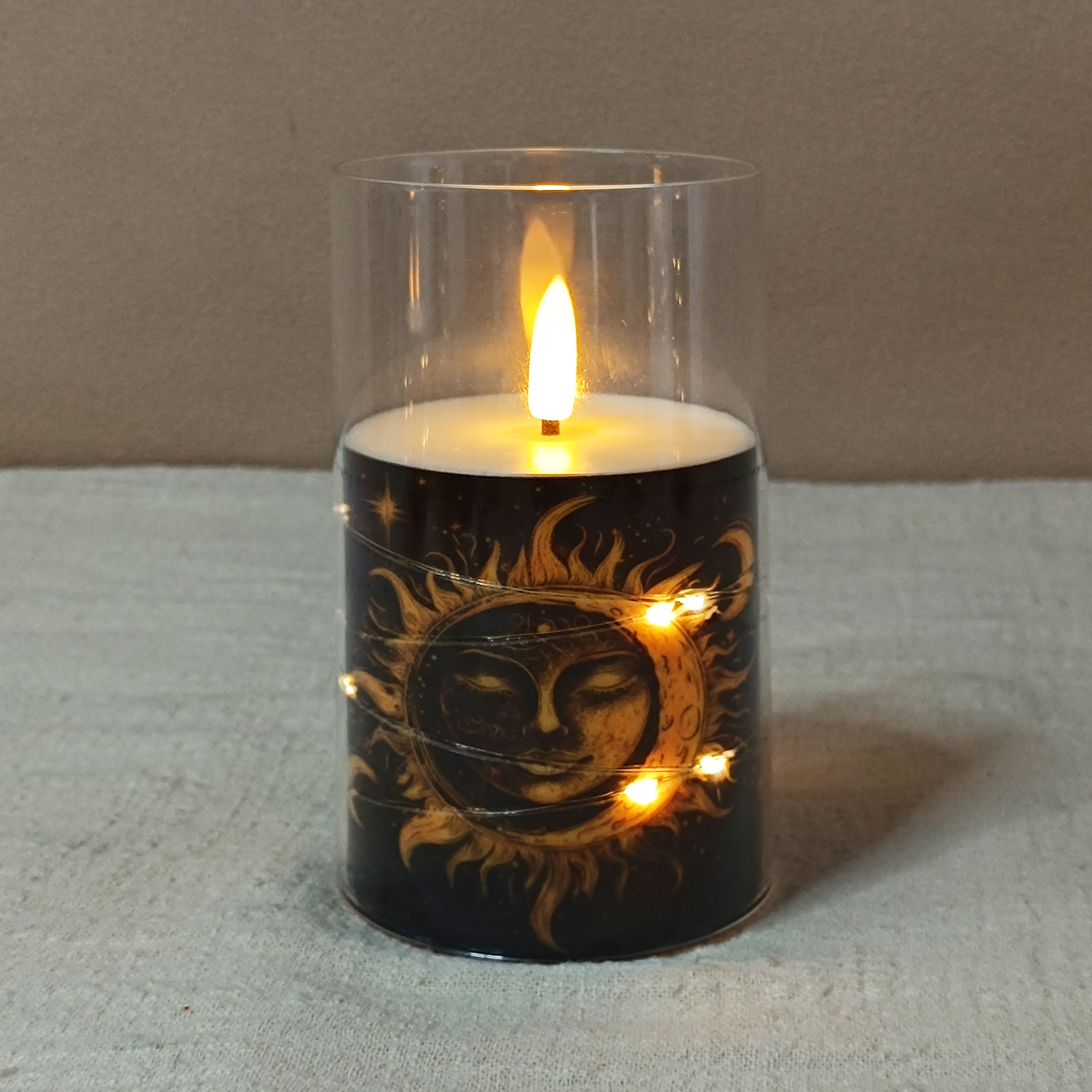 Flameless Candles with String Lights LED Candle Battery Operated Candles with Remote Control,Printed Pillar LED Candles for Wedding Holiday Party Table Home Decorations,Set of 3