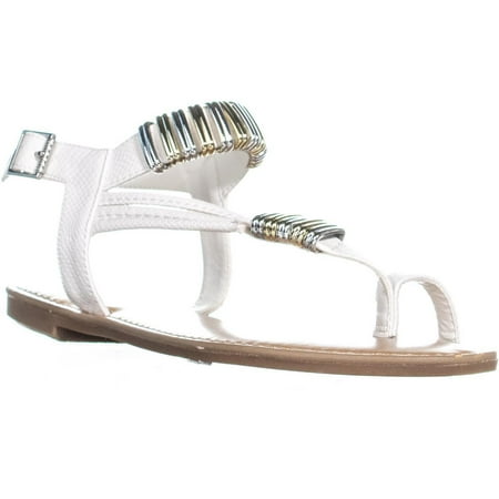Womens B35 Vera Glitter Toe Ring Flat Sandals, White, 5.5 US