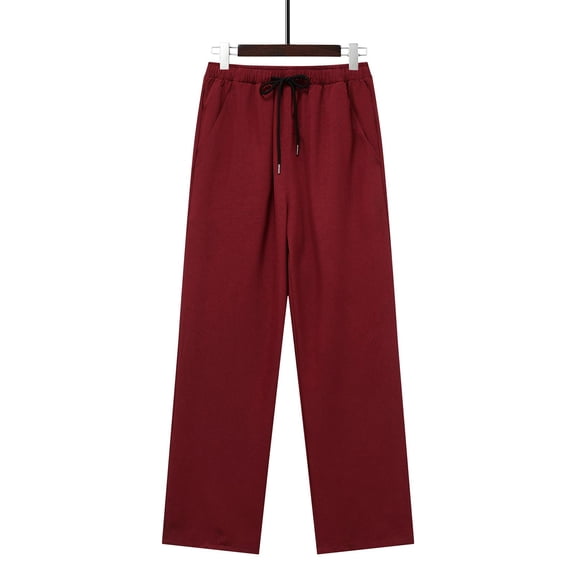 Riecok Mens Elastic Waist Pants Wide Leg Palazzo Pant Drawstring Solid Stylish Trousers with Pockets Red 4XL