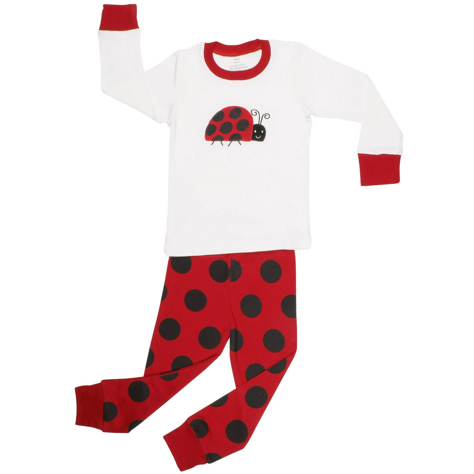 Elowel Girls Ladybug 2 Piece Pajama Set 100 Cotton 6 Years White