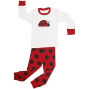 Elowel Girls Ladybug 2 Piece Pajama Set 100% Cotton - 3 Toddler White
