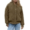 thumbnail image 6 of Women's Quilted Jacket Casual Fashion Lightweight Cropped Zip up Outerwear Winter Puffer Coats with Pockets New Oversized Outerwear Jackets Khaki XL, 6 of 9