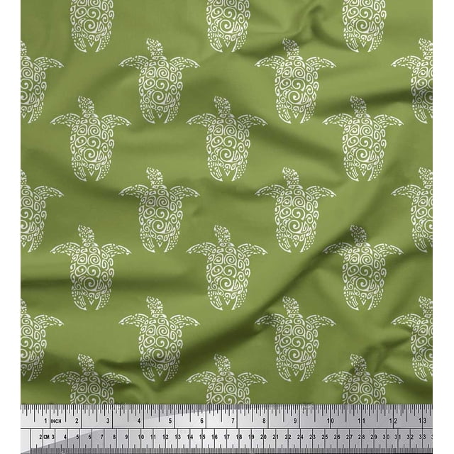 Soimoi Satin Silk Fabric Turtle Block Print Sewing Fabric Yard 42 Inch Wide