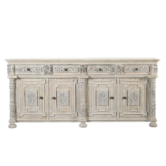 Taran Designs Isabella 4-drawer 4-door Carved Solid Wood Sideboard in White