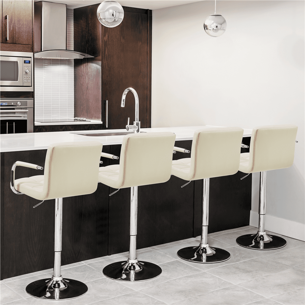 Alden Design Adjustable Swivel Bar Stools Modern Faux Leather Bar Chair Set of 2, Beige